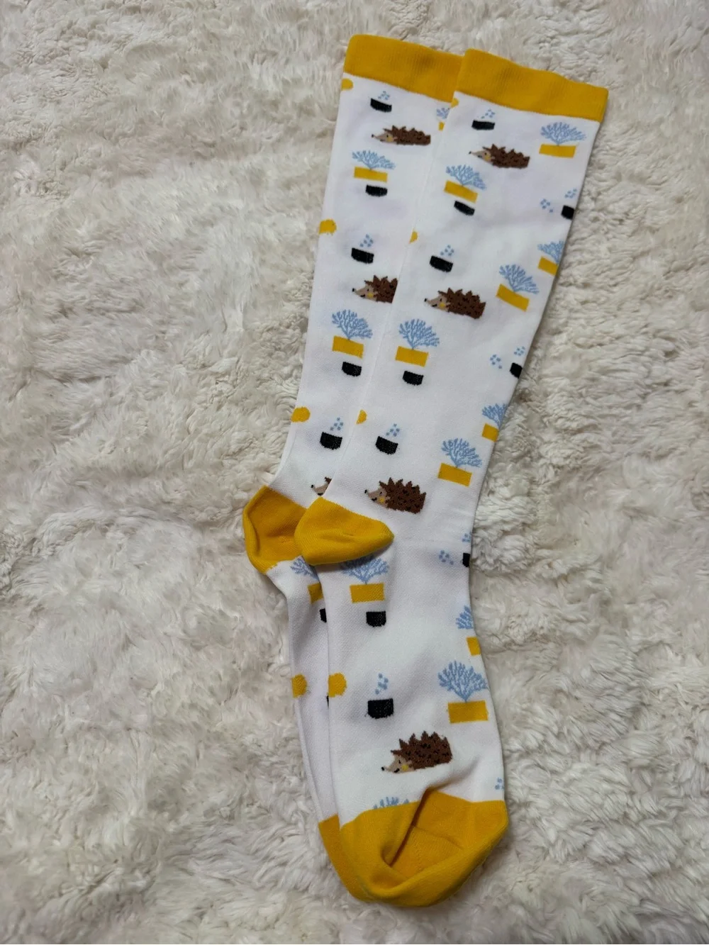 Compression Knee-High Socks with Hedgehog & Plant Print size L - XL